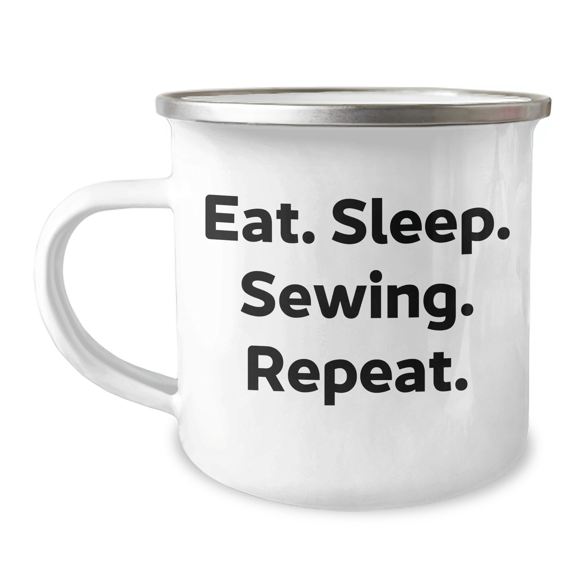 Sewing Enthusiasts Gifts from Family for Sewing Graduation - 'Eat. Sleep. Sewing. Repeat.' Funny Camping Mug - Victory Thru Vision 