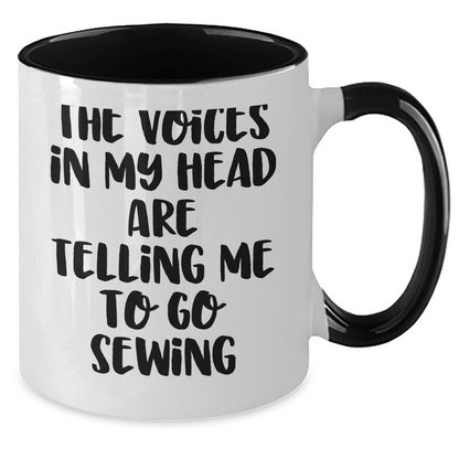 Sewing Humor Graduation Gifts from Friends to Sewing Enthusiasts - Funny Two Tone Coffee Mug with Quote - Victory Thru Vision