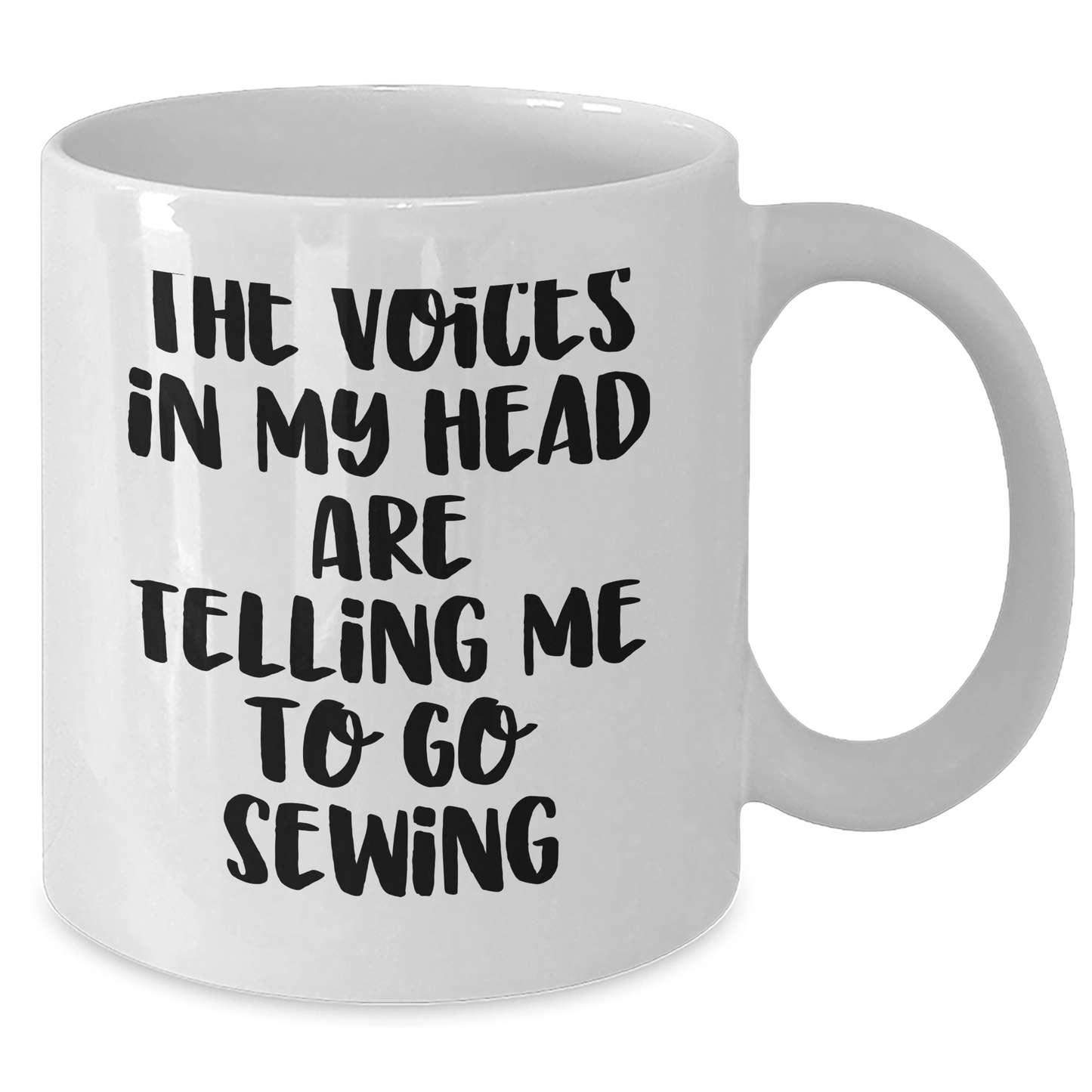Sewing Inspiration Funny Gifts for Sewing Enthusiasts, White Coffee Mug with Quote 'The Voices In My Head Are Telling Me To Go Sewing', Gifts from Family to Friends - Victory Thru Vision