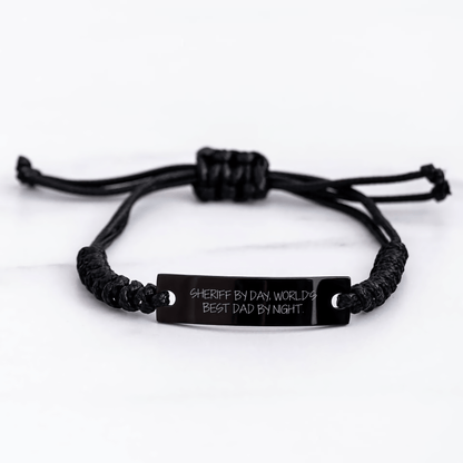 Sheriff By Day, World's Best Dad By Night. Funny Sheriff Gifts for Mother's Day, Rope Bracelet from Men, Unique Gifts for Sheriff, Sheriff Dad - Victory Thru Vision 