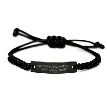 Sheriff By Day, World's Best Dad By Night. Funny Sheriff Gifts for Mother's Day, Rope Bracelet from Men, Unique Gifts for Sheriff, Sheriff Dad - Victory Thru Vision 