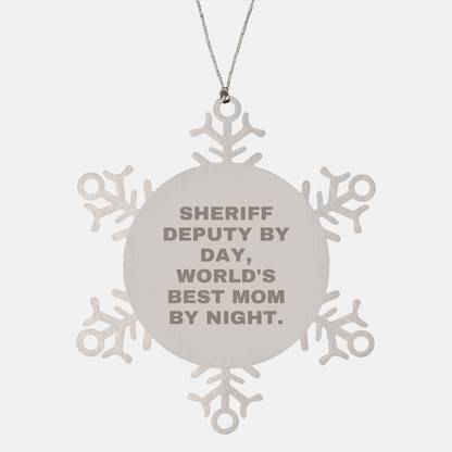 Sheriff Deputy Gifts, Funny Snowflake Ornament, 'Sheriff Deputy By Day, World's Best Mom By Night.' - Unique Christmas Unique Gifts from Friends to Sheriff Deputy - Victory Thru Vision