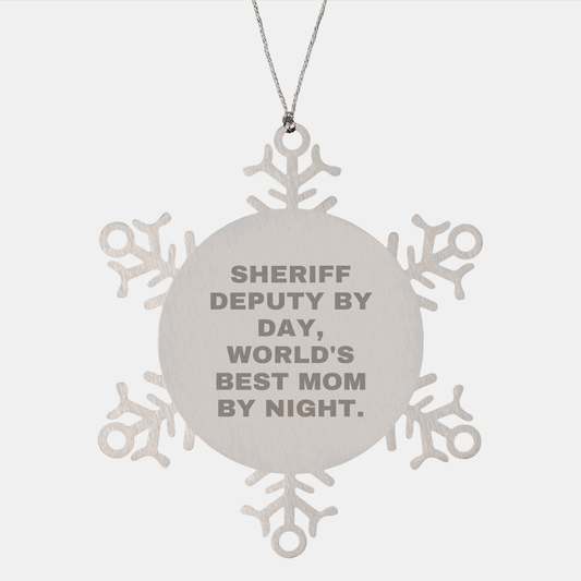 Sheriff Deputy Gifts, Funny Snowflake Ornament, 'Sheriff Deputy By Day, World's Best Mom By Night.' - Unique Christmas Unique Gifts from Friends to Sheriff Deputy - Victory Thru Vision