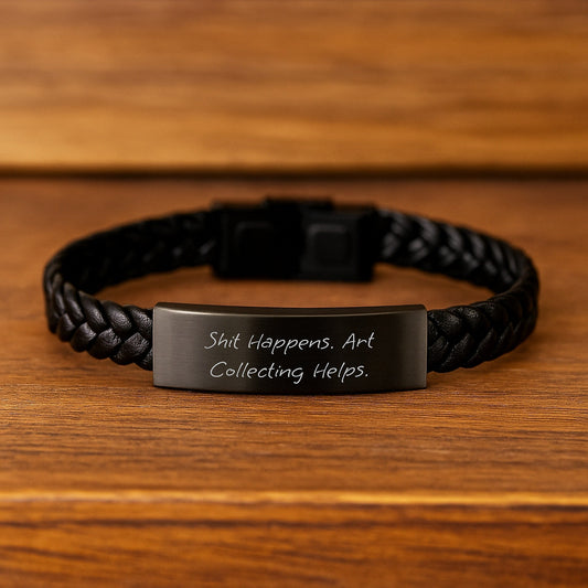 'Shit Happens' Humor Meets Art Collecting Wits - Unique Interlaced Leather Graduation Gifts for Men or Women from Friends or Family - Victory Thru Vision