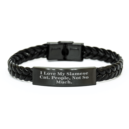 Siamese Cat Lovers Funny Gift, Interlaced Leather Bracelet for Dad, Father's Day Unique Gifts from Men to Family, Gifts for Siamese Cat Enthusiasts - Victory Thru Vision 