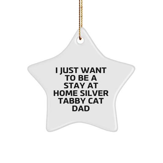 Silver Tabby Cat Dad's Christmas Wish, Gifts from Men to Stay at Home Silver Tabby Cat, Funny Star Ornament, Unique Christmas Unique Gifts - Victory Thru Vision 