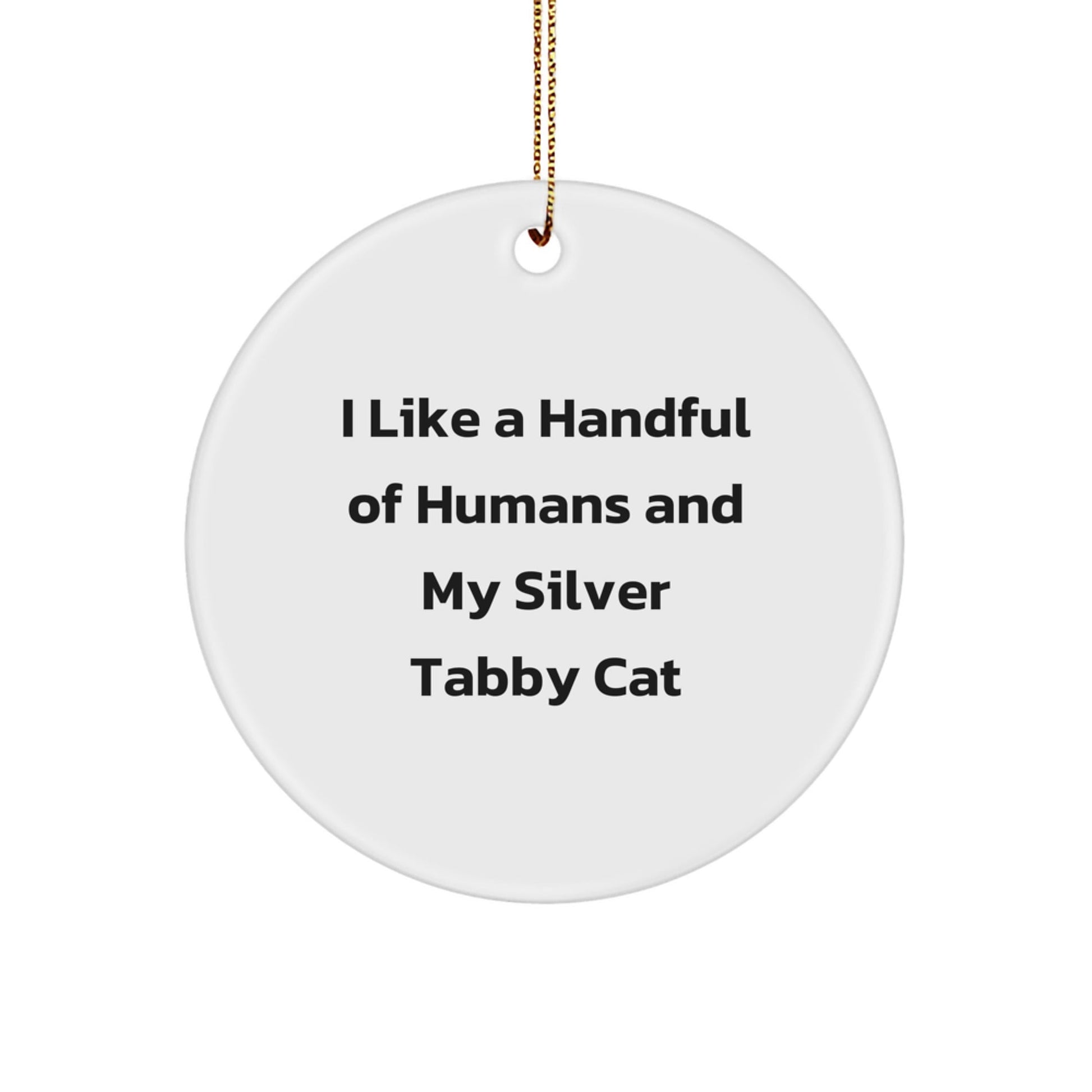 Silver Tabby Cat Lovers Gifts, Funny Quote Circle Ornament, 'I Like A Handful Of Humans And My Silver Tabby Cat', Christmas Unique Gifts from Friends and Family - Victory Thru Vision