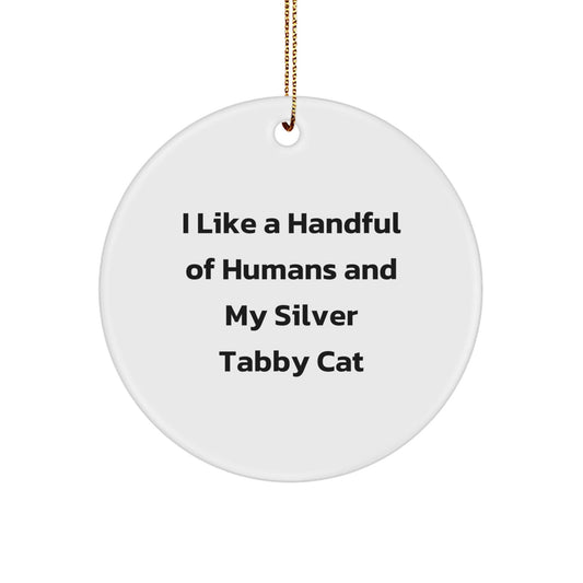 Silver Tabby Cat Lovers Gifts, Funny Quote Circle Ornament, 'I Like A Handful Of Humans And My Silver Tabby Cat', Christmas Unique Gifts from Friends and Family - Victory Thru Vision