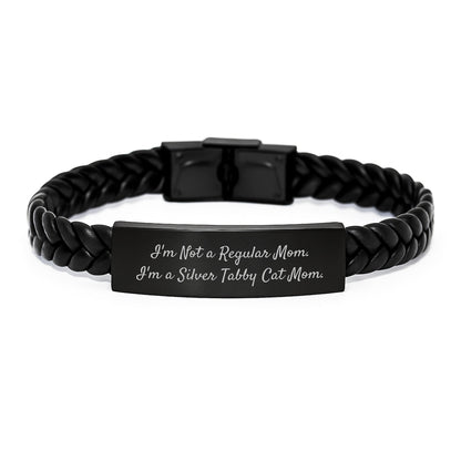 Silver Tabby Cat Mom Funny Quote Interlaced Leather Bracelets, Gifts from Friends for Silver Tabby Cat Lovers, Unique Graduation Gifts for Women - Victory Thru Vision