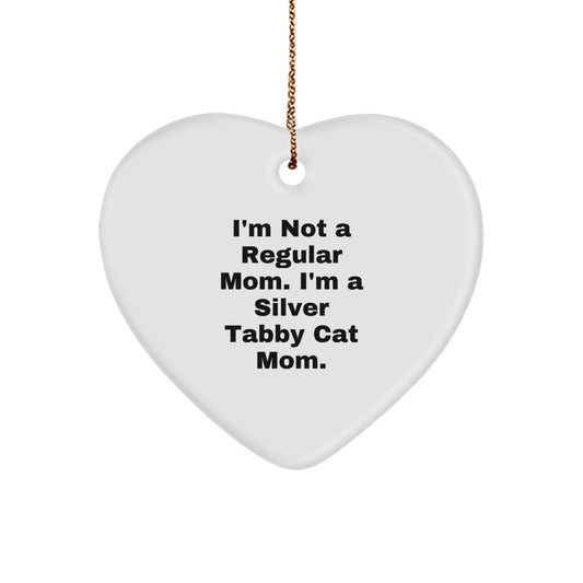 Silver Tabby Cat Mom Heart Ornament, Funny Quote Gifts from Family, Friends, or Coworkers for Silver Tabby Cat Enthusiasts, Christmas Unique Gifts - Victory Thru Vision