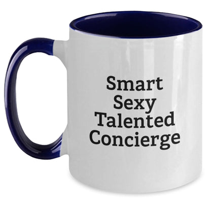 Smart Sexy Talented Concierge Gifts for Friends - Funny Graduation Two Tone Coffee Mug - Gifts from Friends to Concierge - Victory Thru Vision