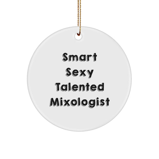 Smart Sexy Talented Mixologist Gifts for Friends Christmas Circle Ornament, 'Smart Sexy Talented Mixologist' Quote, Durable MDF with High - Gloss Finish, Perfect for Stress - Free Decorating - Victory Thru Vision