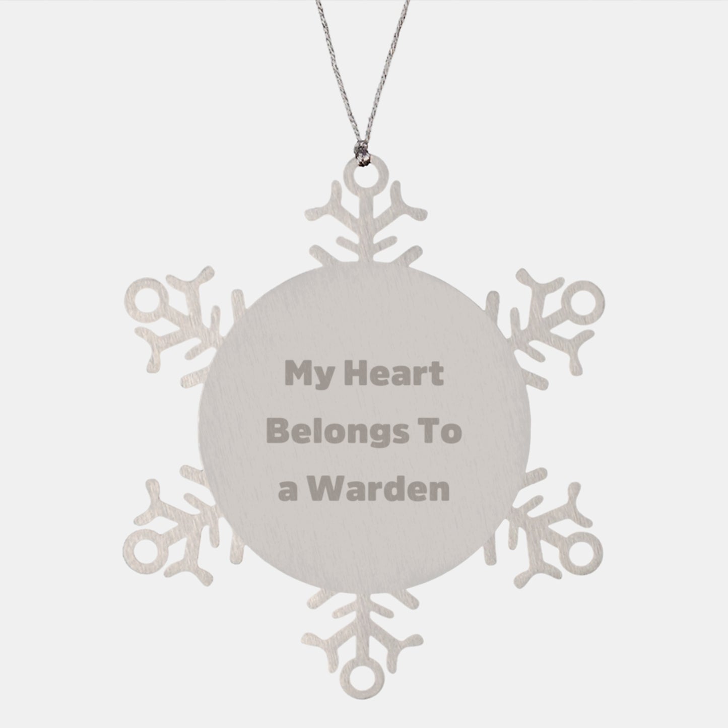 Funny Warden Gifts from Friends and Family - Snowflake Ornament Quote My Heart Belongs To A Warden at Christmas - Image 1