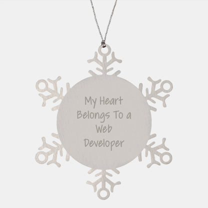 Funny Web Developer Gifts from Friends - My Heart Belongs To A Web Developer Snowflake Ornament, Unique Christmas Unique Gifts for Web Developers, Men, Women, Friends, Coworkers, Family - Image 1
