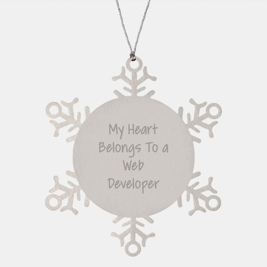 Funny Web Developer Gifts from Friends - My Heart Belongs To A Web Developer Snowflake Ornament, Unique Christmas Unique Gifts for Web Developers, Men, Women, Friends, Coworkers, Family - Image 1