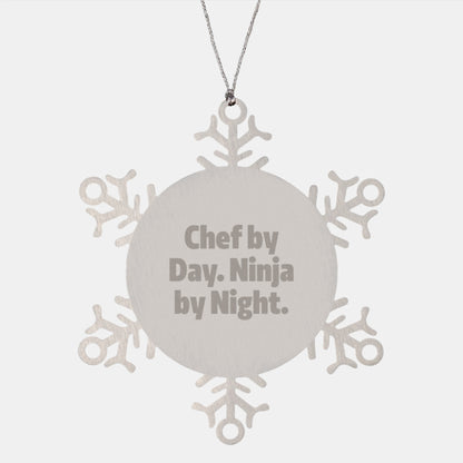 Chef Gifts from Men, Funny Snowflake Ornament, Christmas Unique Present for Chef By Day. Ninja By Night. Friends - Image 1