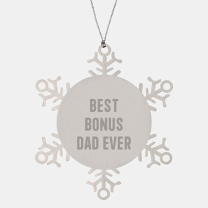 Funny Bonus Dad Gifts from Men, Cute Snowflake Ornament for Christmas Unique Gifts, Best 'Best Bonus Dad Ever' Quote - Image 1