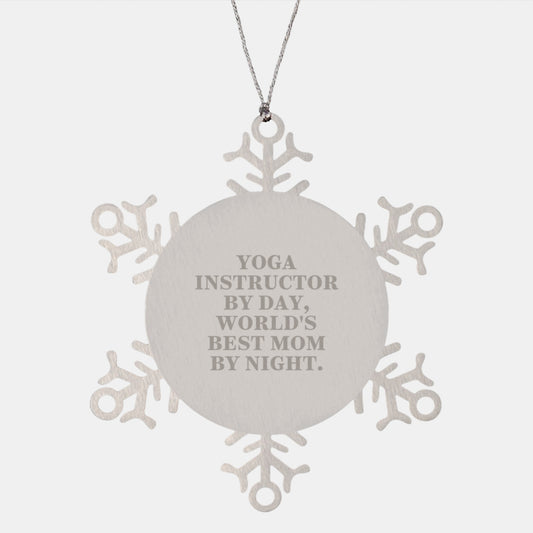 Funny Yoga Instructor Gifts from Men, World's Best Mom by Night, Snowflake Ornament for Yoga Instructor, Christmas Unique Gifts - Image 1