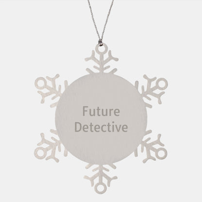 Funny Future Detective Snowflake Ornament Gifts from Friends for Christmas Unique Decorations, 'Future Detective' Quote - Image 1