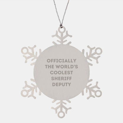 Funny Sheriff Deputy Snowflake Ornaments Gifts from Friends for Men, 'Officially The World's Coolest Sheriff Deputy' Christmas Unique Gifts - Image 1