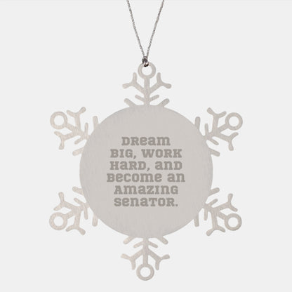 Funny Senator Gifts from Friends - Dream Big, Work Hard, Snowflake Ornament, Christmas Unique Presents for Senator - Image 1