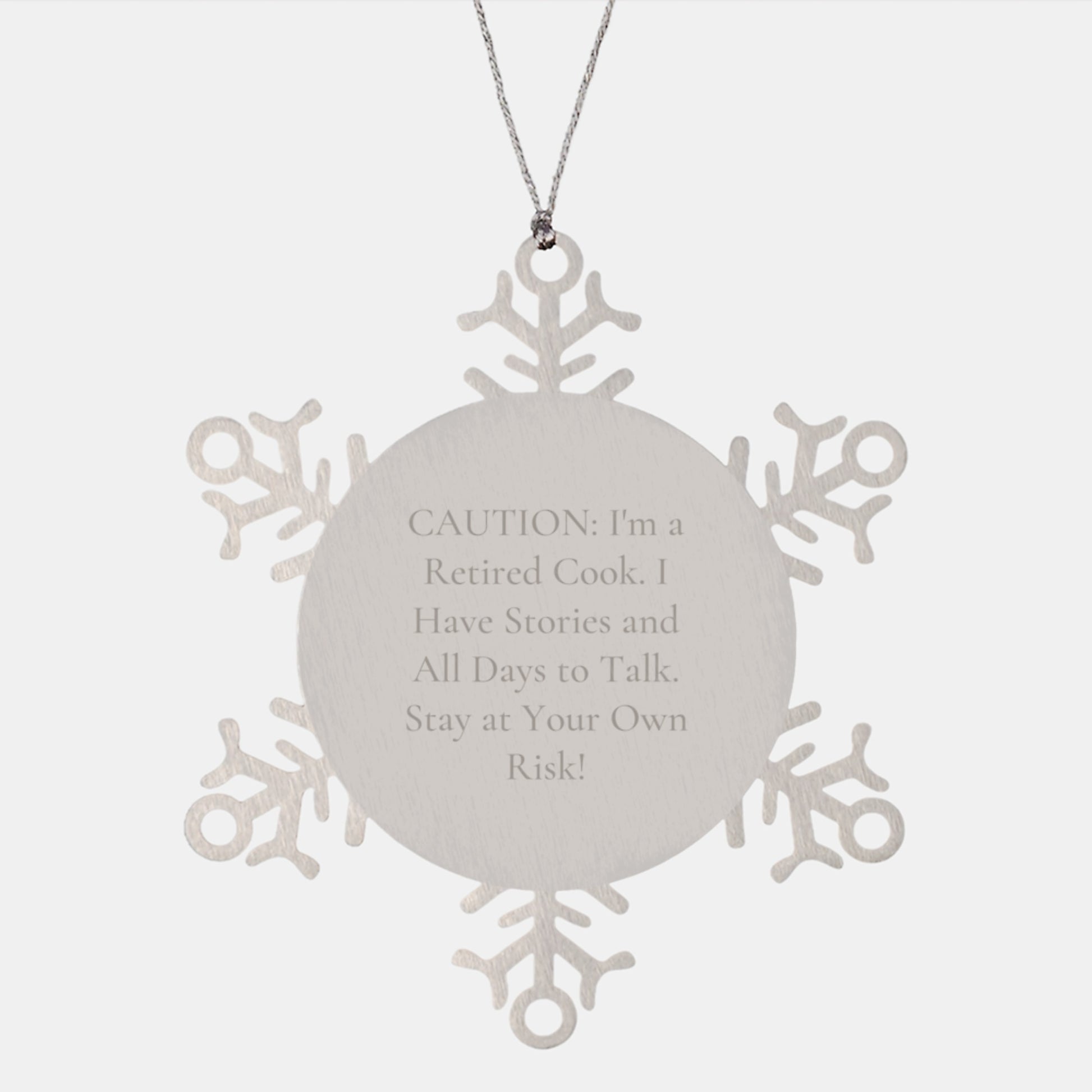 Funny Cook Gifts for Him, Christmas Snowflake Ornament with Caution Quote, Gifts from Husband to Wife, Stainless Steel, Shatterproof, Unique - Image 1
