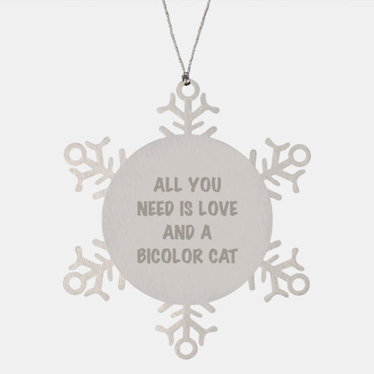 Bicolor Cat Snowflake Ornament Gifts from Friends and Family, All You Need Is Love, Christmas Unique Presents - Image 1