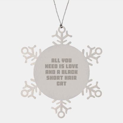 Funny Black Short Hair Cat Christmas Unique Gifts from Friends for Men, Women, Family and Coworkers - Snowflake Ornament - Image 1