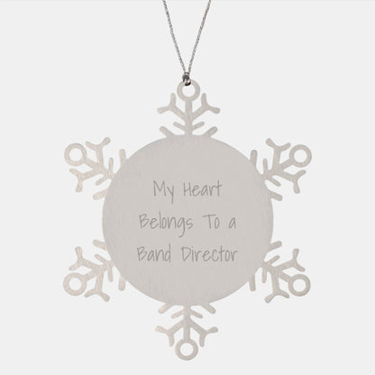 Funny Band Director Gifts from Friends - My Heart Belongs To A Band Director Snowflake Ornament for Christmas - Image 1