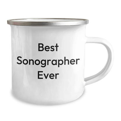 Sonographer Gifts from Friends, Best Sonographer Ever Camping Mug for Graduation, Funny Quote Inside, 12 oz Stainless Steel with Enamel Finish - Victory Thru Vision