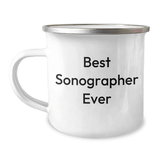 Sonographer Gifts from Friends, Best Sonographer Ever Camping Mug for Graduation, Funny Quote Inside, 12 oz Stainless Steel with Enamel Finish - Victory Thru Vision