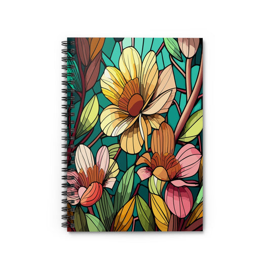 Stained Glass Flower Spiral Notebook, Ruled Line Journal, Floral Notebook, Pretty Floral Diary, Gift for Stationery Lover - Victory Thru Vision