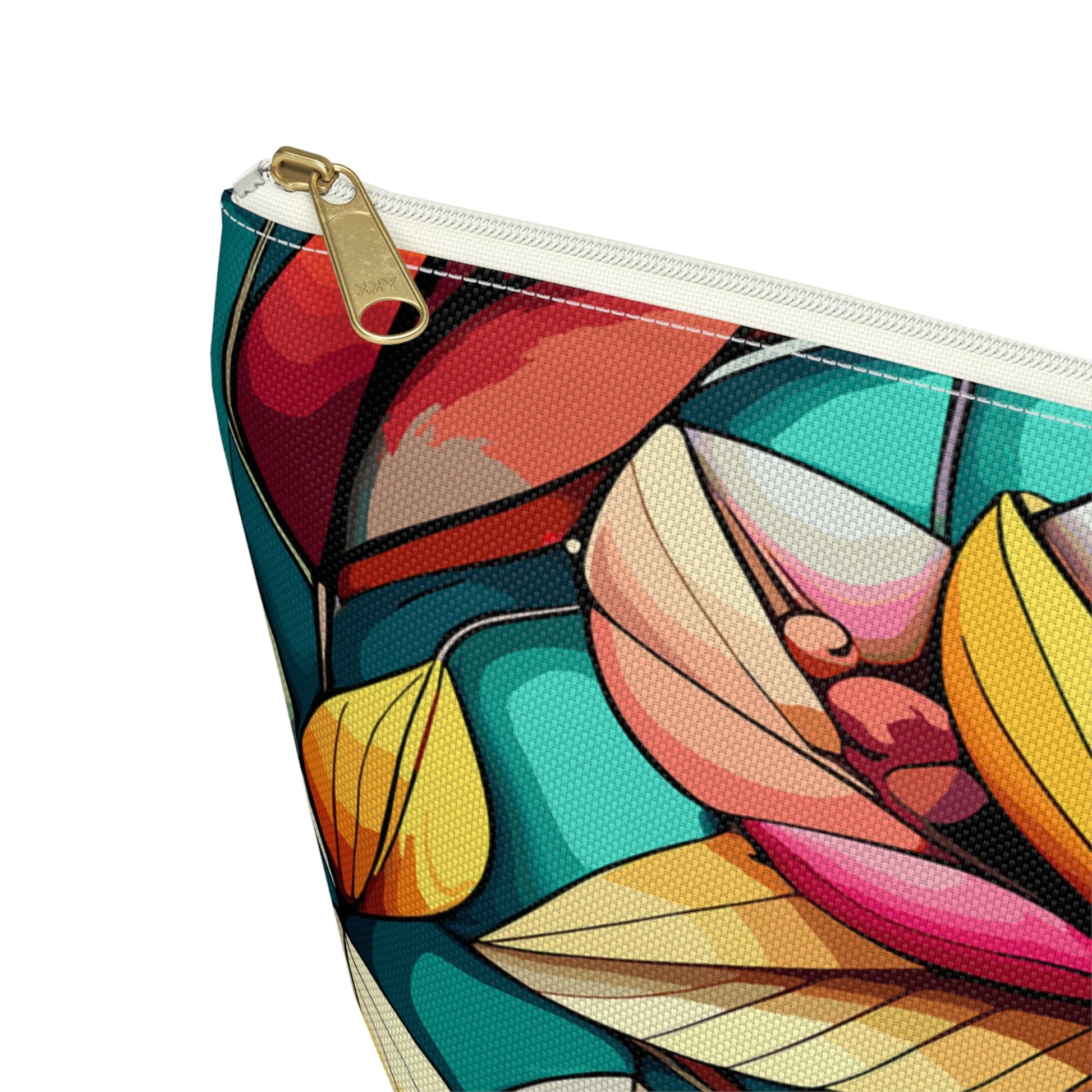 Stained Glass Flowers Accessory Pouch, Floral Makeup Bag, Cosmetic Case, Zipper Pouch, Travel Organizer - Victory Thru Vision 