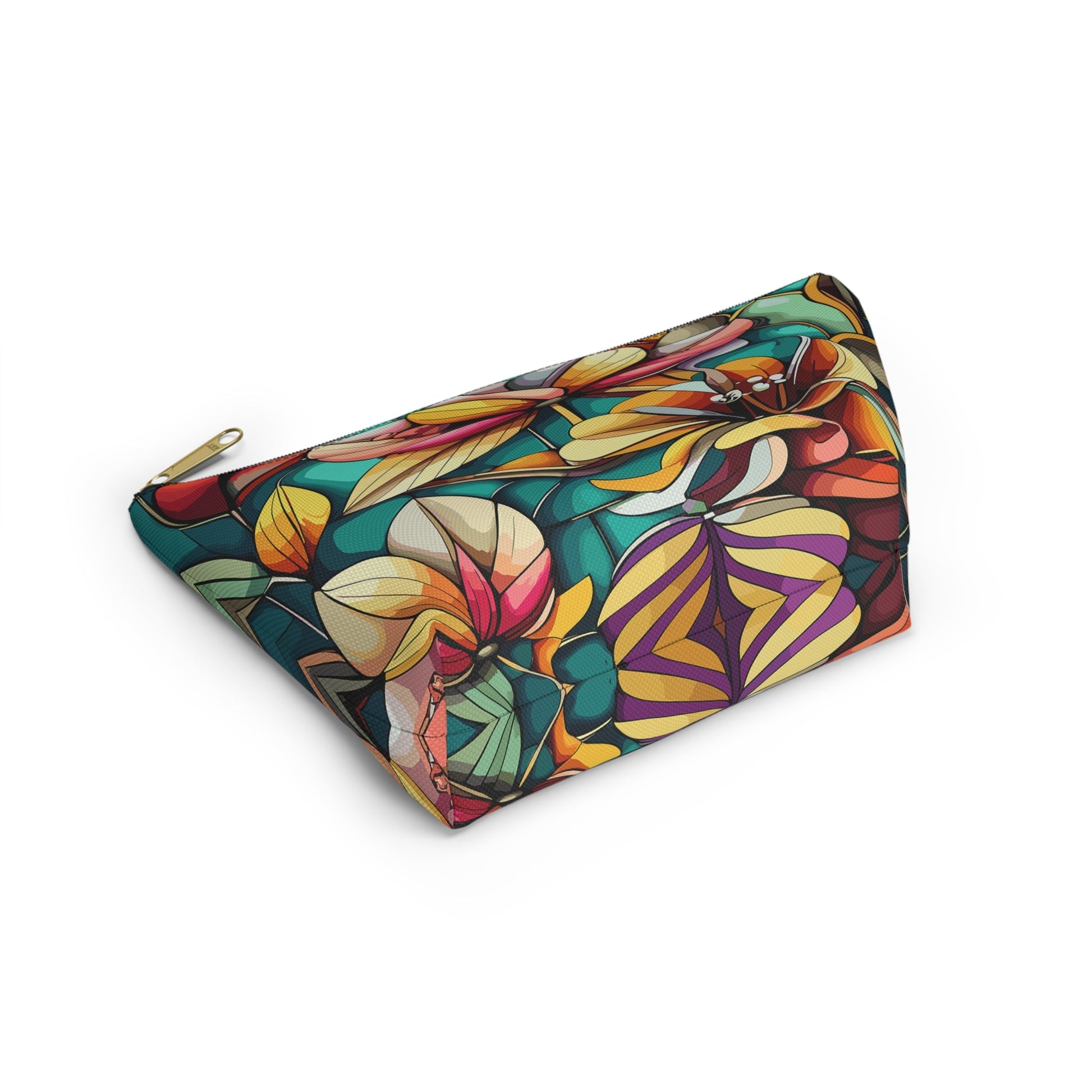 Stained Glass Flowers Accessory Pouch, Floral Makeup Bag, Cosmetic Case, Zipper Pouch, Travel Organizer - Victory Thru Vision 