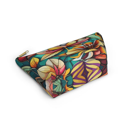 Stained Glass Flowers Accessory Pouch, Floral Makeup Bag, Cosmetic Case, Zipper Pouch, Travel Organizer - Victory Thru Vision 