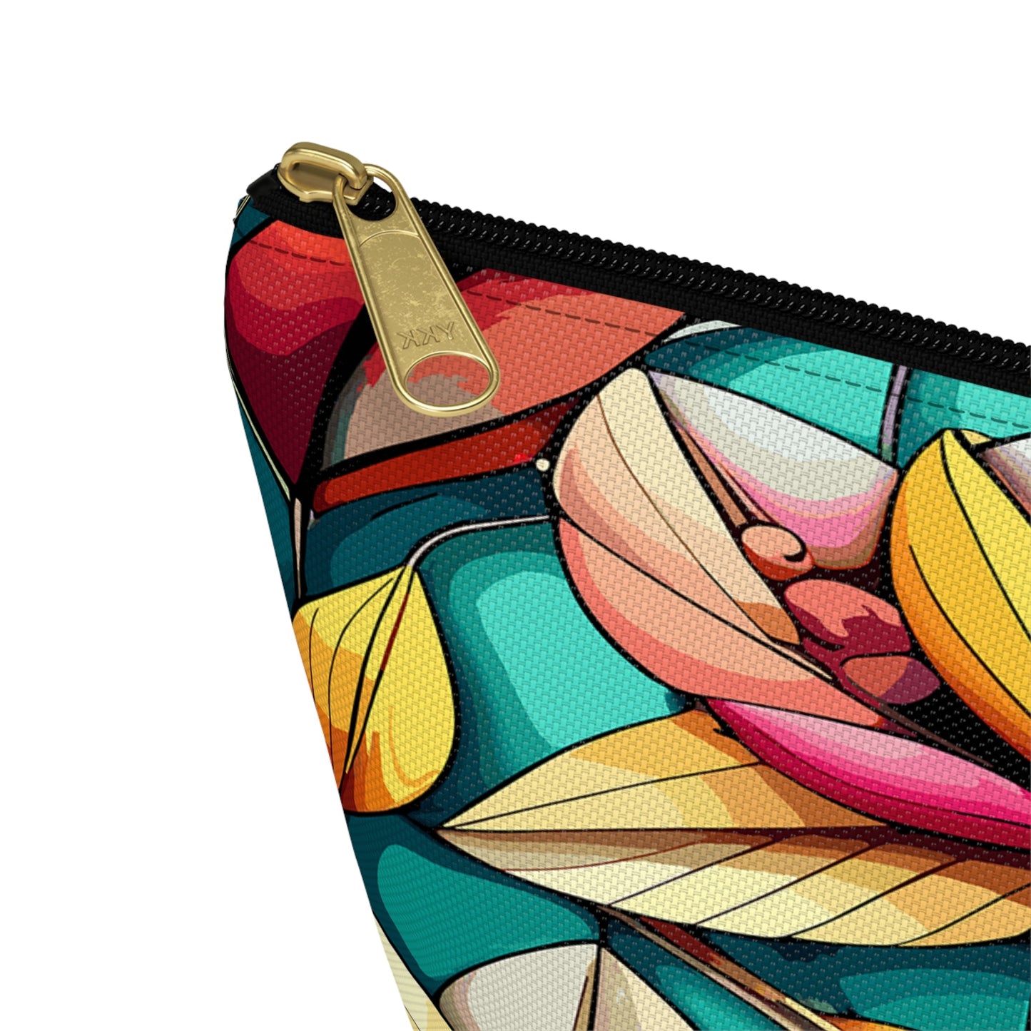 Stained Glass Flowers Accessory Pouch, Floral Makeup Bag, Cosmetic Case, Zipper Pouch, Travel Organizer - Victory Thru Vision 