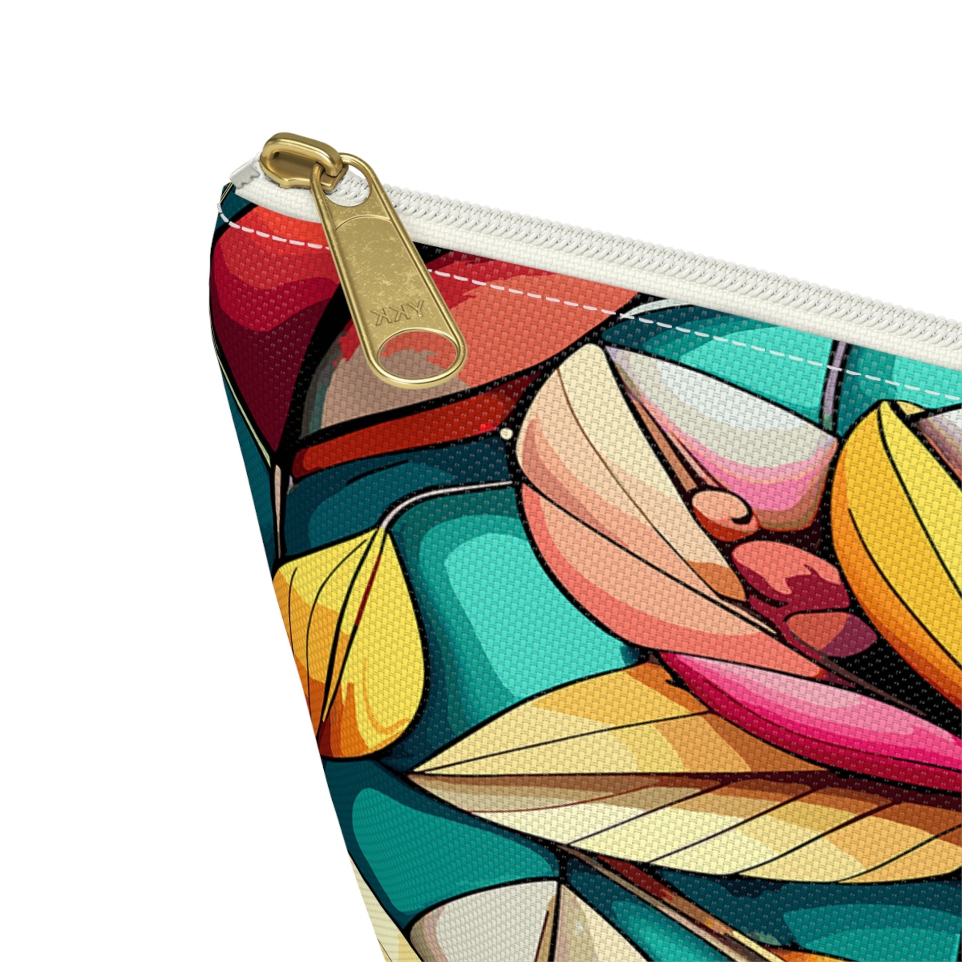 Stained Glass Flowers Accessory Pouch, Floral Makeup Bag, Cosmetic Case, Zipper Pouch, Travel Organizer - Victory Thru Vision 