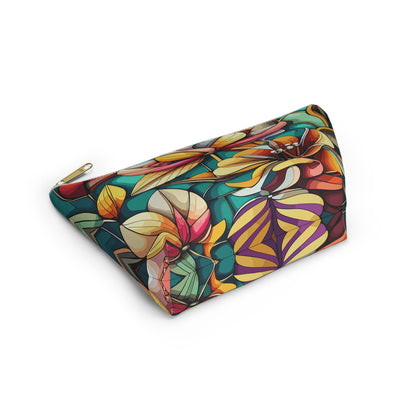 Stained Glass Flowers Accessory Pouch, Floral Makeup Bag, Cosmetic Case, Zipper Pouch, Travel Organizer - Victory Thru Vision 