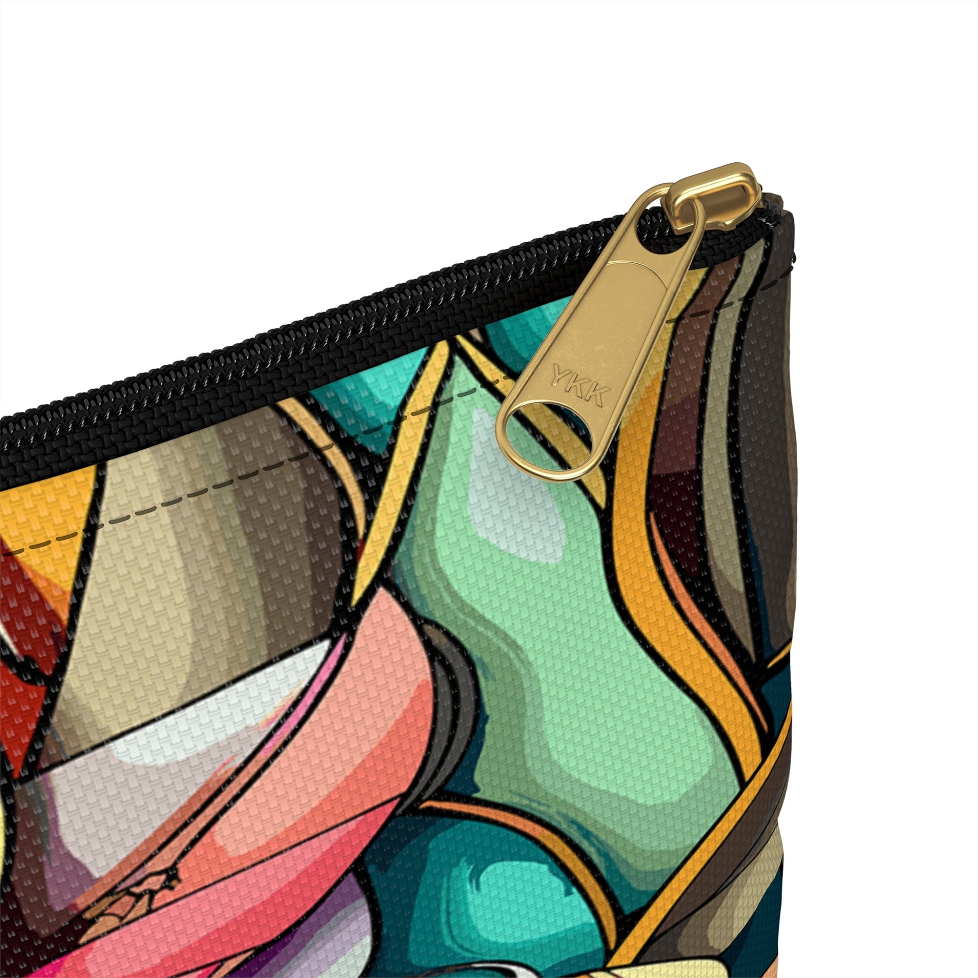 Stained Glass Flowers Accessory Pouch, Floral Pouch, Zippered Pouch, Cosmetic Bag, Makeup Bag, Toiletry Bag - Victory Thru Vision 