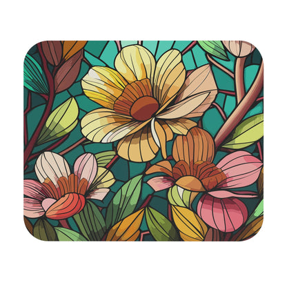 Stained Glass Flowers Mouse Pad, Floral Desk Pad, Floral Mouse Pad, Office Accessories, Unique Desk Mat, Home Office Décor - Victory Thru Vision 