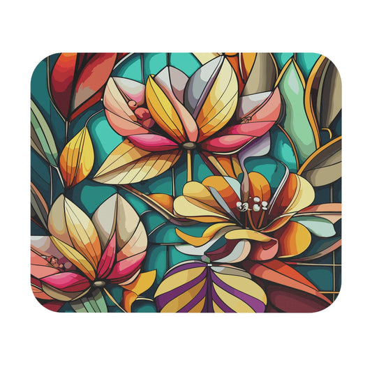 Stained Glass Flowers Mouse Pad, Floral Mouse Mat, Rectangle Desk Pad, Office Accessories, Desk Decor, Computer Mousepad - Victory Thru Vision 