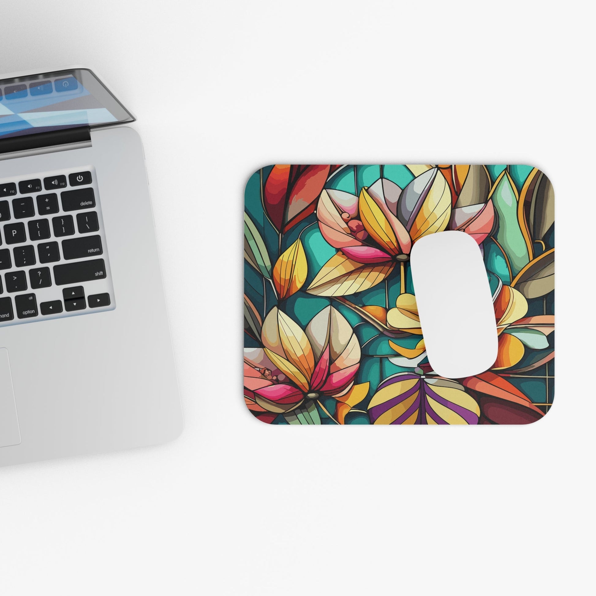 Stained Glass Flowers Mouse Pad, Floral Mouse Mat, Rectangle Desk Pad, Office Accessories, Desk Decor, Computer Mousepad - Victory Thru Vision 
