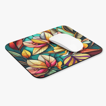 Stained Glass Flowers Mouse Pad, Floral Mouse Mat, Rectangle Desk Pad, Office Accessories, Desk Decor, Computer Mousepad - Victory Thru Vision 