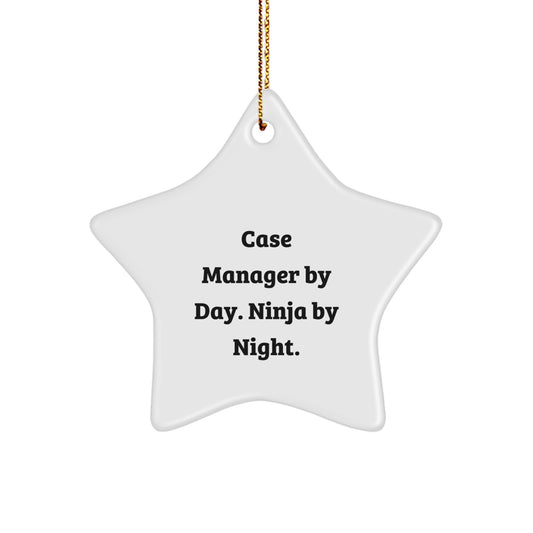 Funny Case Manager Gifts from Friends, Case Manager Star Ornament, 'Case Manager By Day. Ninja By Night.' - Image 1