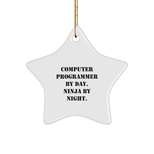 Computer Programmer Gifts - Star Ornament, Funny Quote, 'Computer Programmer By Day. Ninja By Night.' - Gifts from Friends for Computer Programmer, Men, Coworkers - Christmas Unique Presents - Image 1