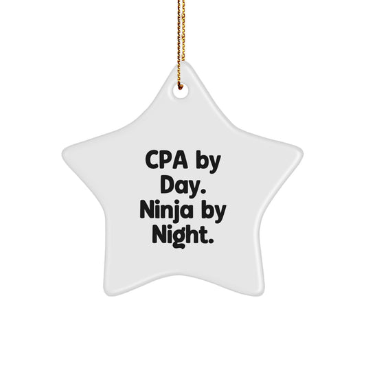 CPA Gifts by Day, Ninja Ornaments by Night, Funny Star Shaped White Decorative Figure for Christmas, Gifts from CPA to Friends and Family - Image 1