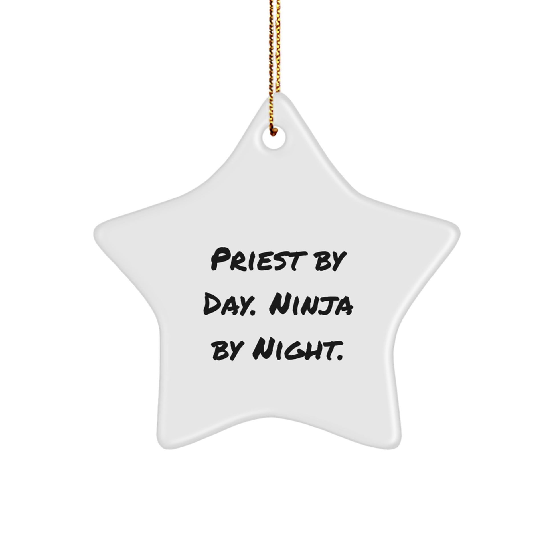 Priest Gifts for Men - Funny Star Ornament 'Priest By Day. Ninja By Night.' Unique Christmas Decorations - Image 1