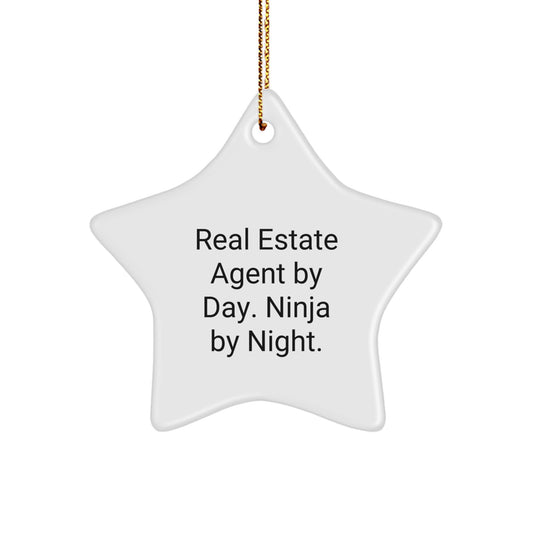 Funny Real Estate Agent Gifts from Men - Real Estate Agent By Day. Ninja By Night. Star Ornament for Real Estate Agent Women Friends Coworkers Family Christmas Unique Gifts - Image 1