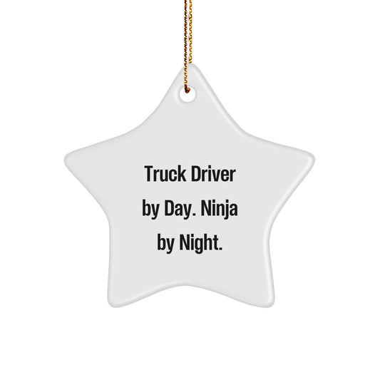 Truck Driver Gifts from Men - Funny Star Ornament, Christmas Unique Decorations for Truckers, White, Star Shaped, Star Ornament Gift Ideas - Image 1