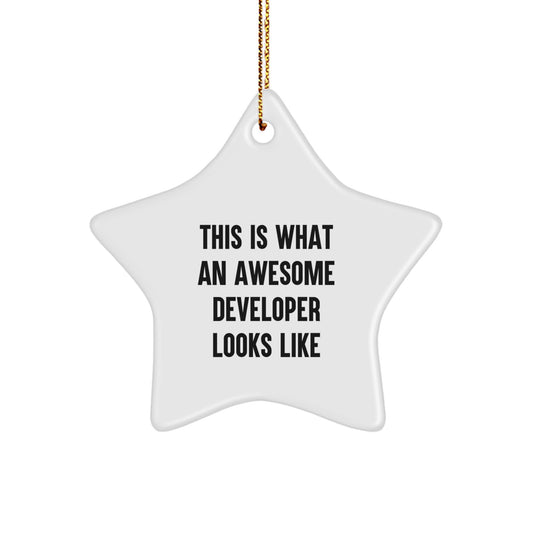 Funny Developer Gifts - This Is What An Awesome Developer Looks Like Star Ornament, White Color, Star Shaped, Perfect for Developer Coworkers and Family - Image 1